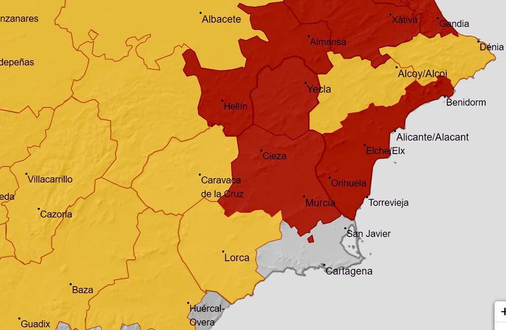 Aemet mantiene su aviso rojo y las mximas rozarn los 44 este jueves en la Vega del Segura
